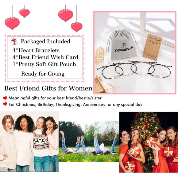 Favorite Best Friend Bracelets with Heart Charms - Adjustable Stainless Steel Fr - Picture 5 of 7